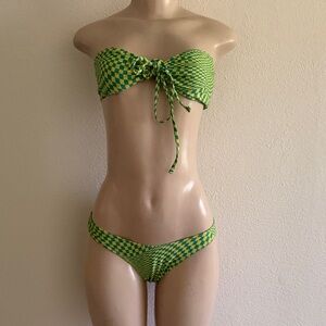 Green Checkerboard Bandeau Bikini Set S halter